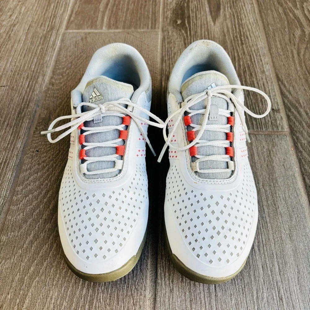 Adidas White/Orange and Gray Golf Spikeless Sneakers Shoes size 6.5